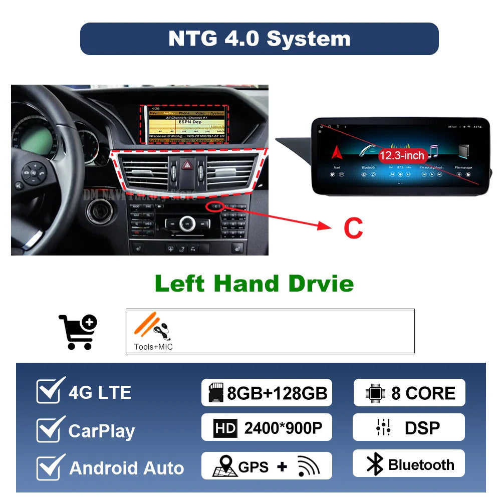 Wireless Carplay Android 14 for Mercedes Benz E Class W212 2009 - 2015 Car Radio Player Video DSP Stereo Touch Screen 4G WiFi BT
