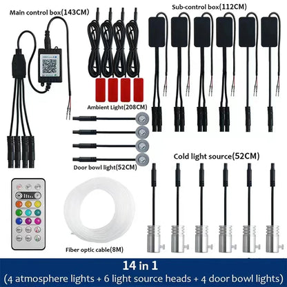 14 in 1 RGB LED Atmosphere Car Light Interior Decoration Fiber Strip Light By App Control Decorative Ambient Lamp Dashboard Lamp