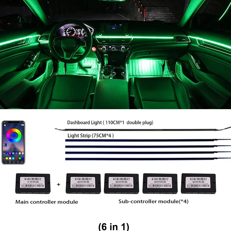 For Volvo XC40 Car Interior Mood Ambient Light RGB 64-Color LED Smart Remote Control Atmosphere Lamp Energy Saving Kit