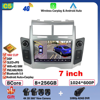 7'' Android 14 Car Radio For Toyota Yaris XP90 Vitz Platz 2005-2012 GPS Navigation Stereo CarPlay Auto Multimedia 4G WIFI Player