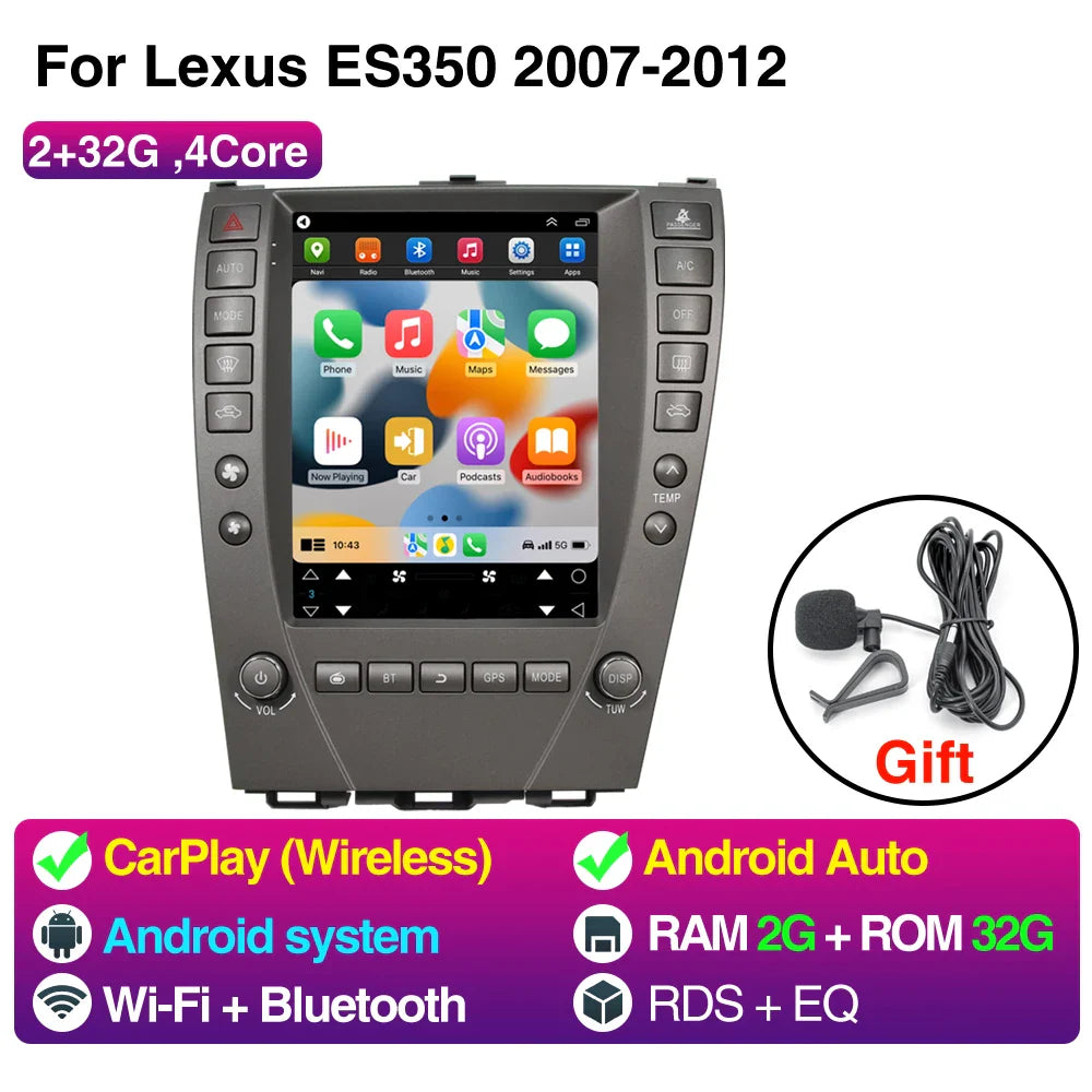 9.7inch Android 13 Car Radio For Lexus ES ES240 ES300 ES330 ES350 2007-2012 For Tesla Style Screen Car Radio Multimedia Player