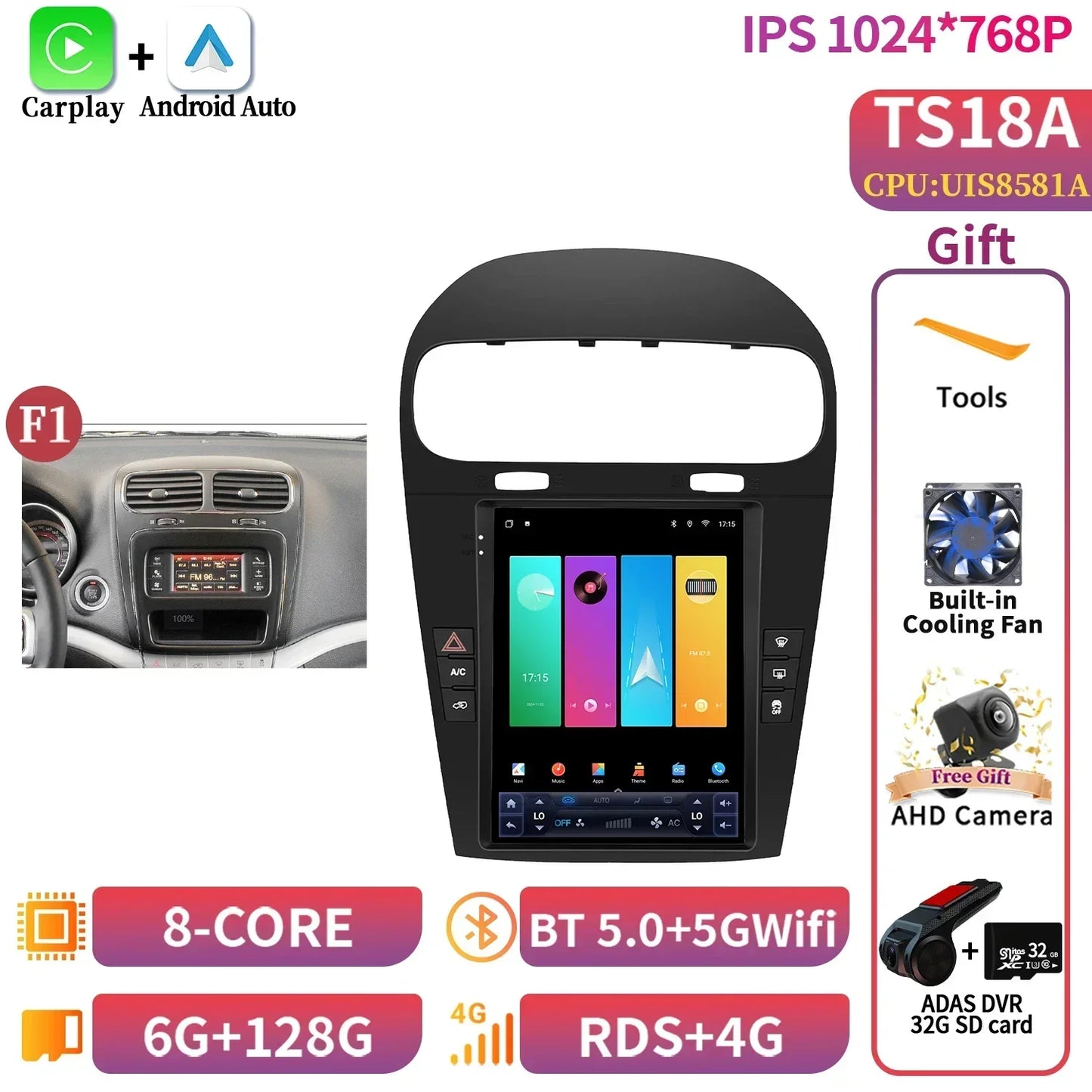 9.7inch Android 14 For Dodge Journey Fiat Freemont 2012-2014 Car Radio Multimedia Intelligent GPS Bluetooth Carplay Touch Screen