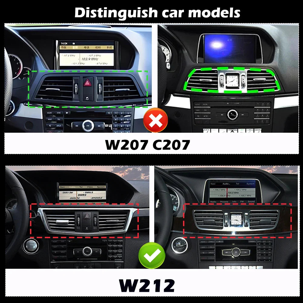 Wireless Carplay Android 14 for Mercedes Benz E Class W212 2009 - 2015 Car Radio Player Video DSP Stereo Touch Screen 4G WiFi BT