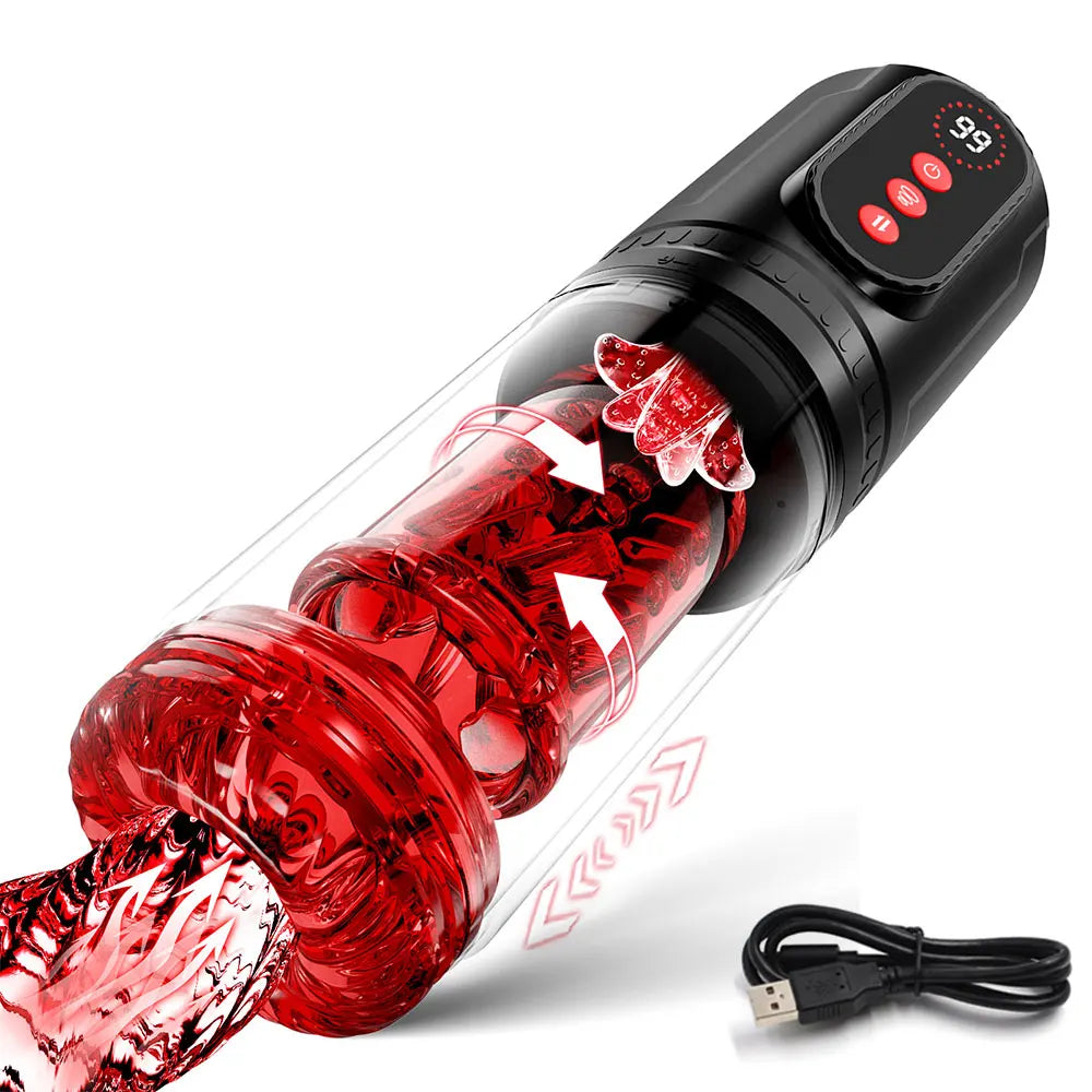 Automatic Telescopic Thrusting Rotating Male Masturbator Cup Licking Vibrating Masturbation Blowjob Pussy Adult Sex Toys for Men