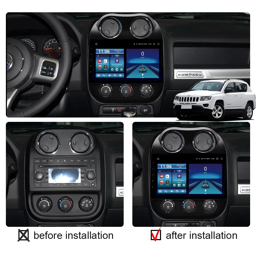 2 Din Car Radio Android 13 For JEEP Compass 2009 - 2016 Multimedia Video Player Carplay Auto Stereo GPS Navigation Autoradio DSP