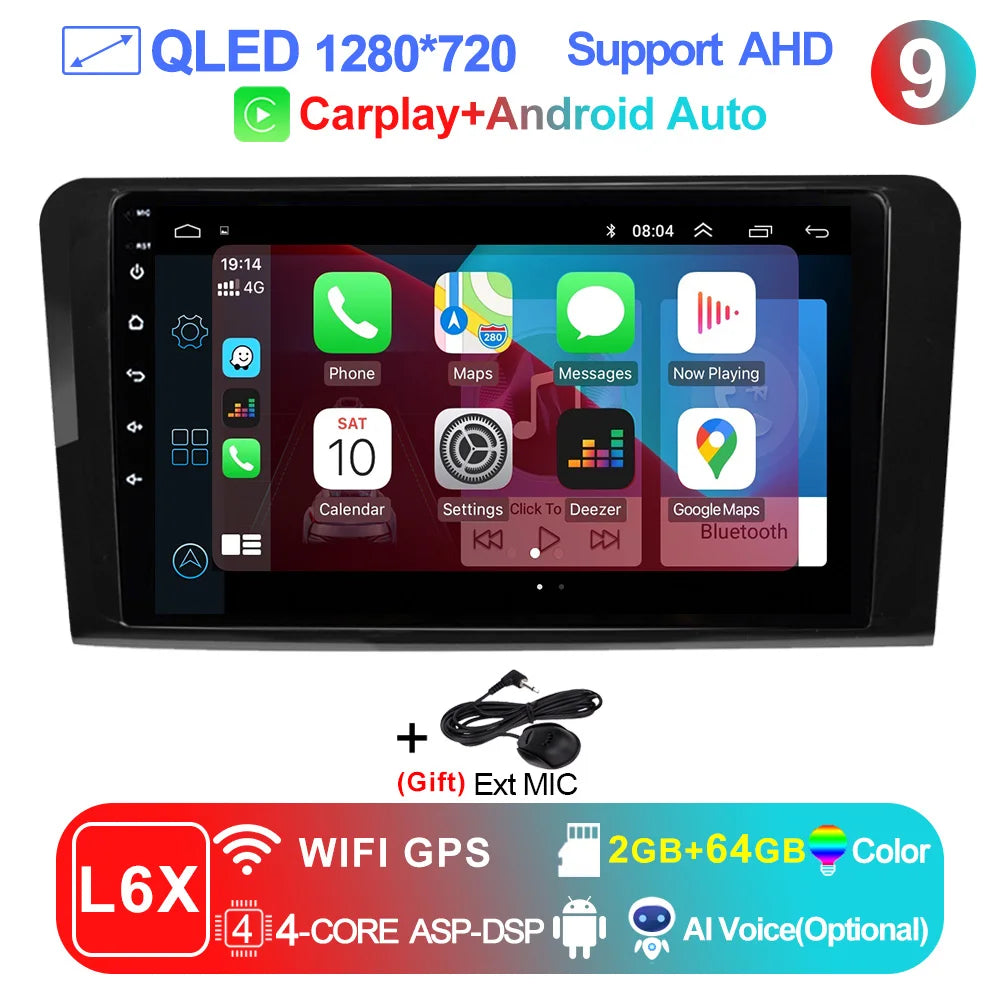 LEHX L6Pro 2 DIN Android 14 Car Radio For Mercedes Benz ML GL aW164 ML350 ML500 GL320 X164 ML280 GL350 GL450 Carplay Auto Audio