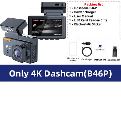 E-ACE Dash Cam 4K 3 Inch Mini Car Dvr Dual Lens With GPS WIFI 24h Parking 1080P Rear View Camera Night Vision Black Box