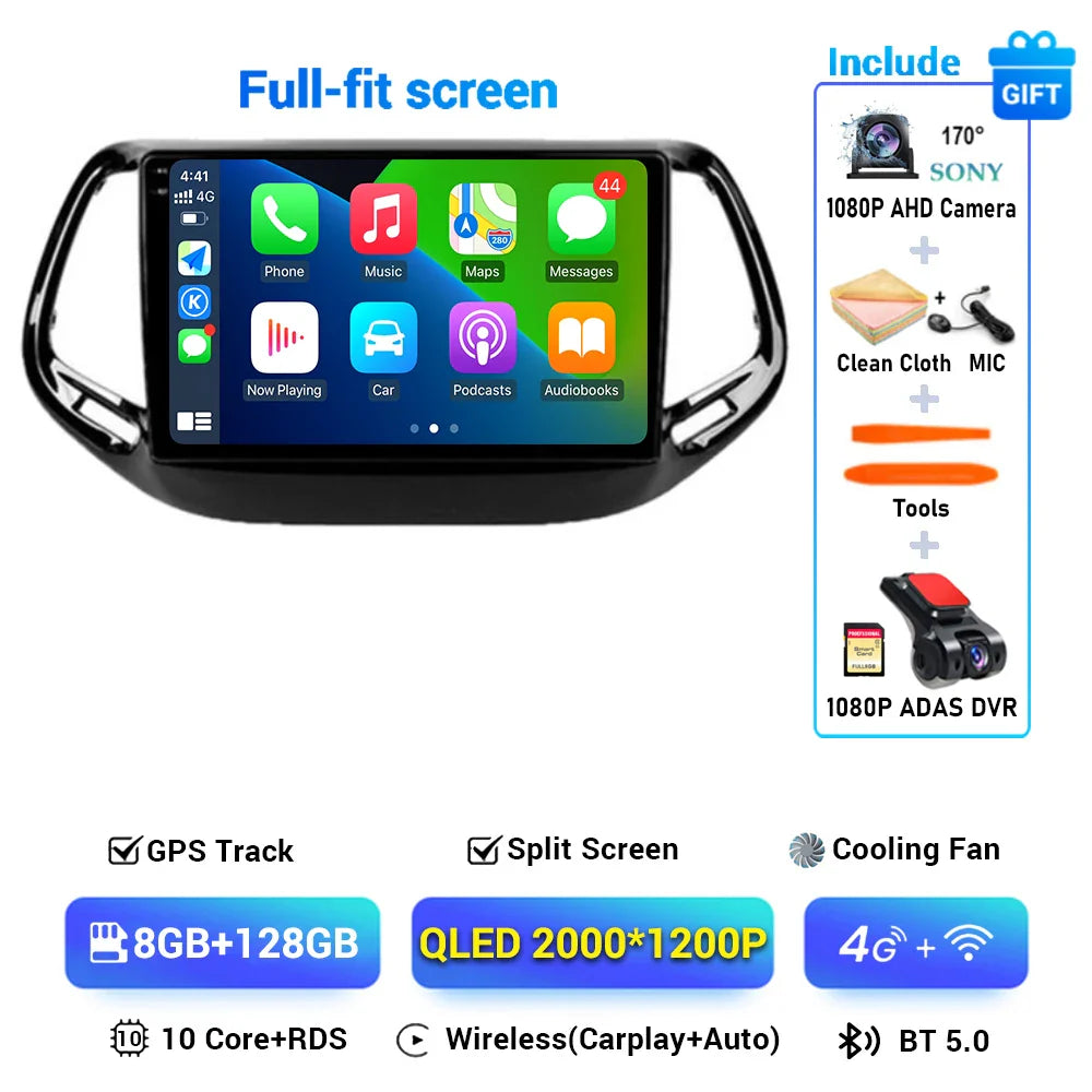 Android 15 CarPlay Auto WIFI+4G For Jeep Compass 2 MP 2016 2017 2018 2019 Car Radio Multimedia Video Player GPS Autoradio Stereo