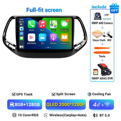 Android 15 CarPlay Auto WIFI+4G For Jeep Compass 2 MP 2016 2017 2018 2019 Car Radio Multimedia Video Player GPS Autoradio Stereo