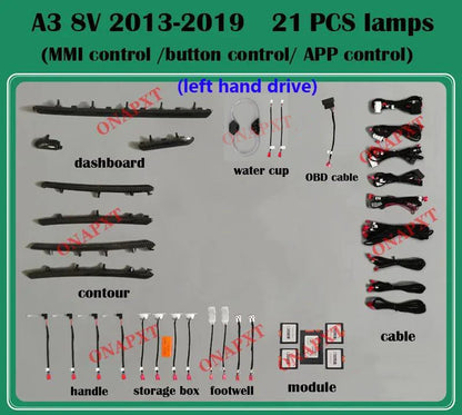 LHD RHD For Audi A3 RS3 S3 2013-2024 MMI APP Nozzle Air Vent Decorative LED Strip Lamp Door Dashboard Footwell Ambient Light