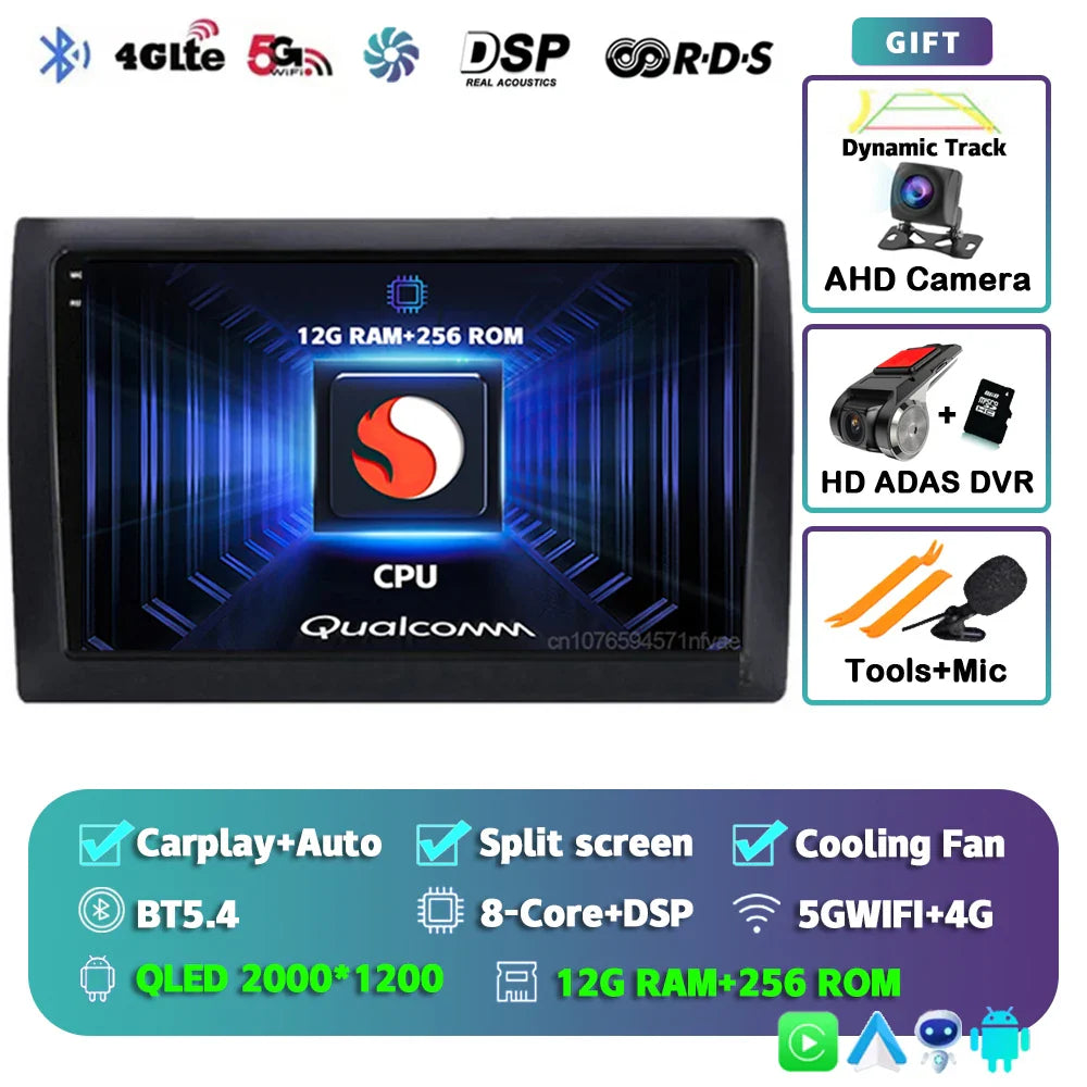Android 14 For Fiat Stilo 2001 - 2010 2K QLED Android Car Radio Multimedia Video Player GPS AI Voice CarPlay 4G Stereo Head Unit