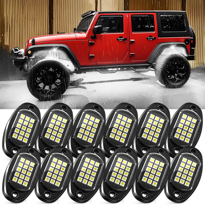 MICTUNING LED Rock Lights 12/16/20 Pods - Pure White Color Waterproof LED Underglow Light, Underbody Glow Lamp for Car Truck