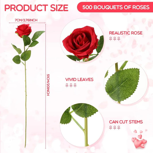 500 Pcs Artificial Silk Roses Flowers with Long Stem Bridal Wedding Bouquet for Garden Home Party Gifts Favor Decoration