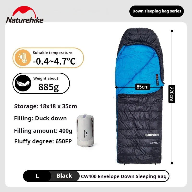 Naturehike CW400 Duck Down Sleeping Bag Winter 650FP Ultralight Camping Hooded Envelope Hiking Thickened Waterproof Warm Bag