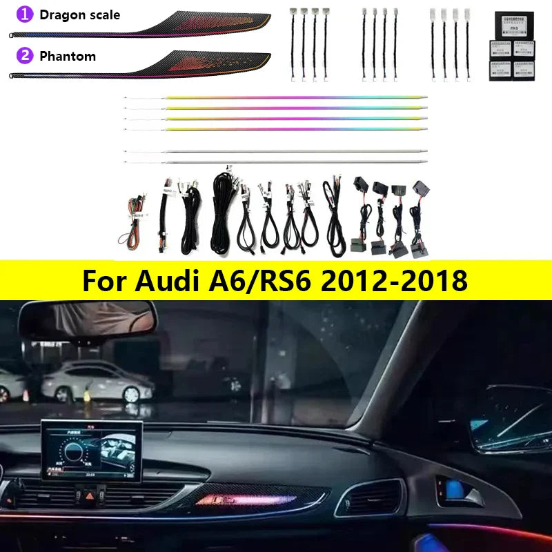 20 in 1 Ambient Lighting Car Kit For Audi A6 RS6 2012-2018 Hidden Built-in Light Strip Dashboard Door Decoration Atmosphere Lamp
