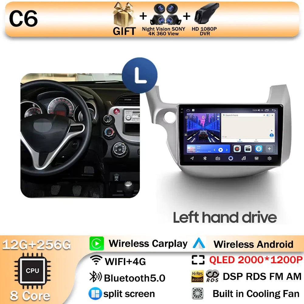 Android 14 For HONDA FIT JAZZ 2008 2009 2010 2011 2012 2013 Car Stereo Radio Multimedia Wireless Carplay Android Auto GPS 4G BT
