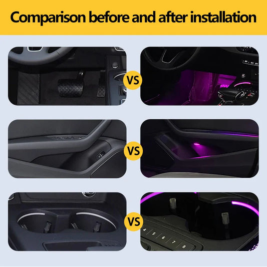 LED Ambient Lights For Audi A4 A4L 2009-2023 Models 64 Colors Rainbow Atmosphere Lamps APP/ Car Play/Car Radio Control