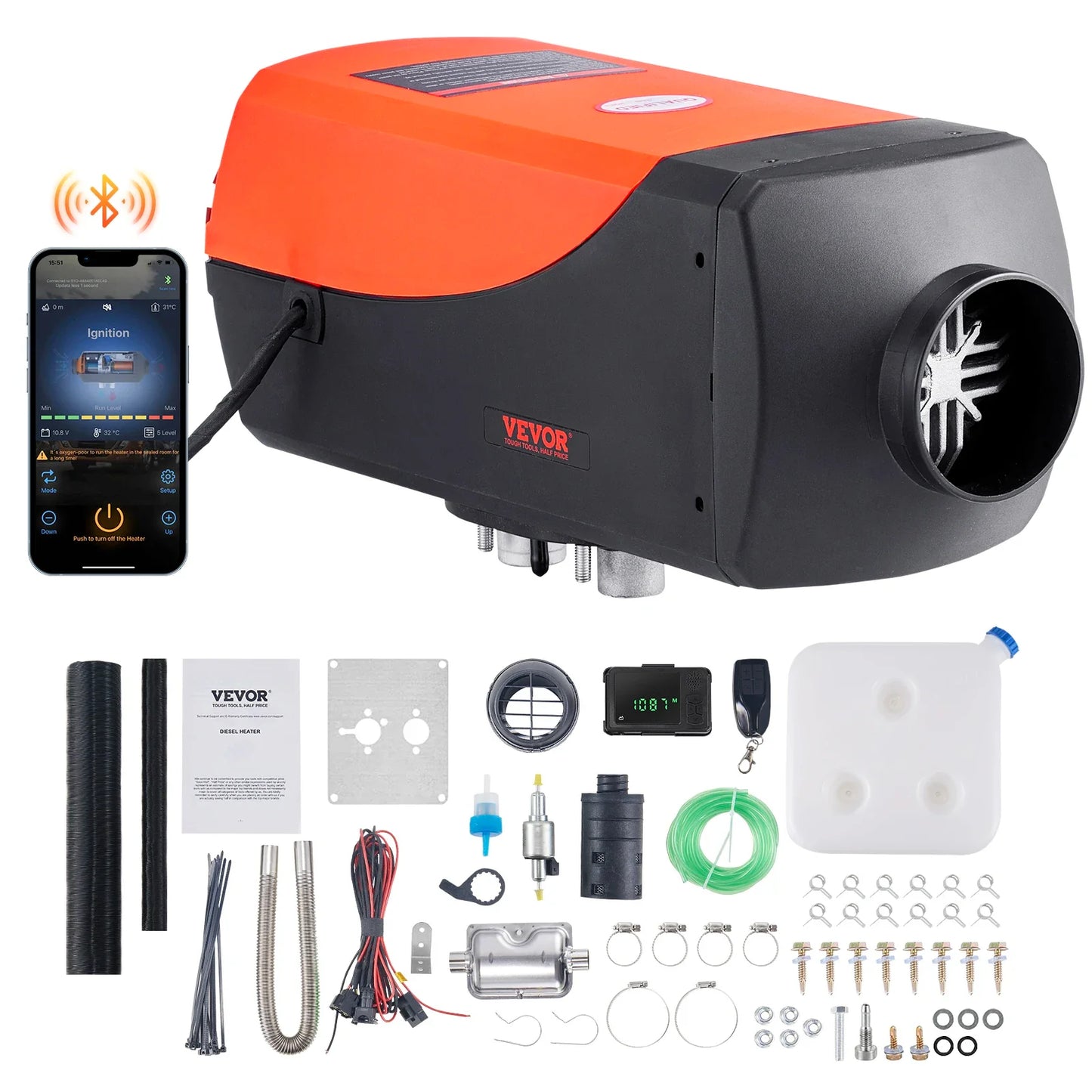 SucceBuy Car Heater 2/5/8KW Diesel Air Heater 12V With Silencer Remote Control Truck Bus RV Trailer Air Diesel Parking Heater