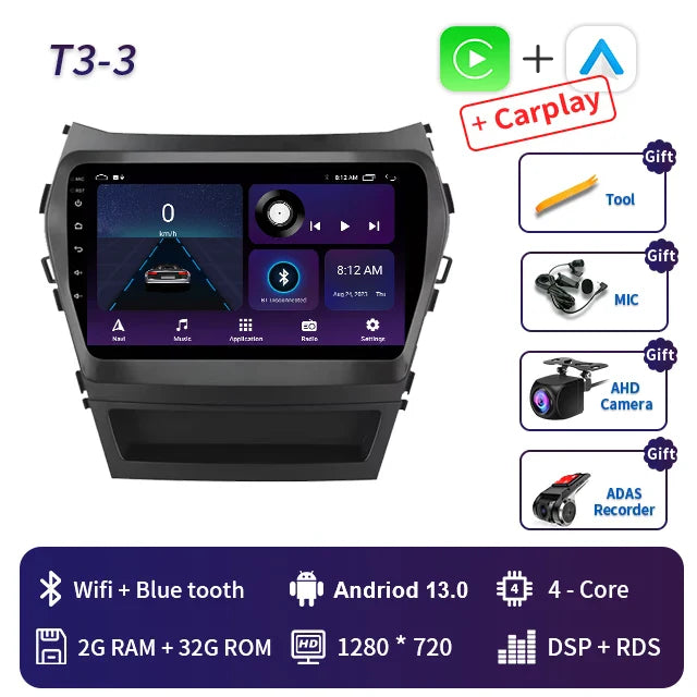 9 Inch 2 Din Android Car Radio for Hyundai IX45 Santa Fe 2013 2014 2015 2016 2017 Car Stereo Android Auto Carplay Navigation GPS