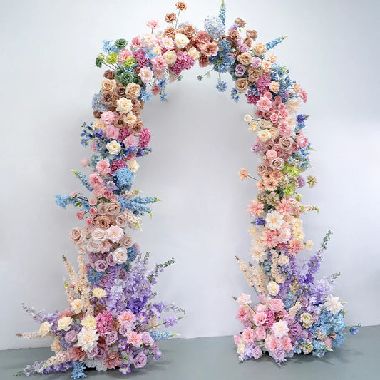 Luxury Colorful 5D Rose Delphinium Flower Row Wedding Backdrop Arch Decor Floral Arrangement Road Lead Floor Flower Party Props