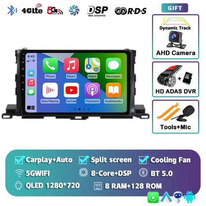 Android 14 For Toyota Highlander 3 Kluger 2013-2018 2K QLED Android Car Radio Multimedia Video Player GPS Stereo CarPlay 4G DSP