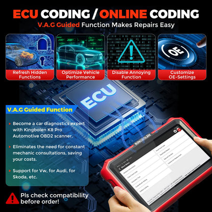 2025 New KINGBOLEN K8 PRO 8 inch Lifetime Free Car Diagnostic Tools All System 34 Reset ECU Coding Bi-directional CAN FD DOIP