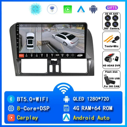 Android 15 Car Radio Wireless CarPlay Android Auto Radio For Volvo XC60 2007 2010 2013 2014 2017 4G Car Multimedia GPS Autoradio