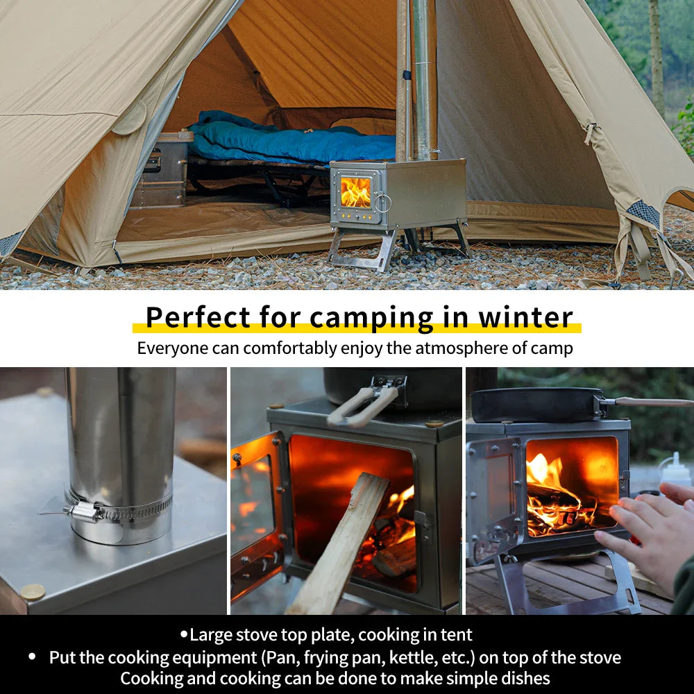 Folding Woodstove Durable Portable Foldable Wood Burning Stainless Steel Firewood Stove For Outdoor Camping Heat Oneself & Food