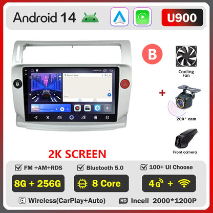 Android 14 For Citroen C4 C-Triomphe Quatre 2004-2014 Car Radio Multimedia Video Player GPS 2Din Android Carplay Stereo DVD 4G