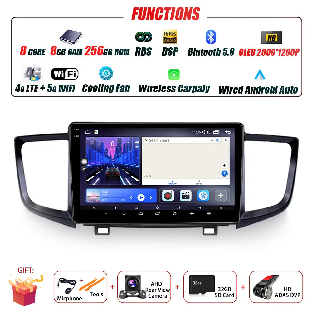Car Radio Carplay For Honda Pilot 2016 - 2019 GPS Navigation Android Auto Stereo Multimedia Player 5G Wifi Screen BT RDS
