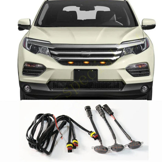 3X For Honda Pilot 2016-2018 Car Front Grille LED Light Raptor Style Grill Cover