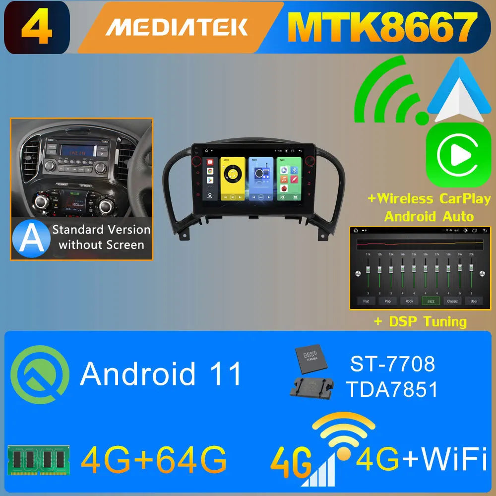 2Din Android 11 8G+128G Car Radio Stereo For Nissan Juke YF15 2010-2019 GPS Navigation Bluetooth 5.0 Tethering Carplay Autoradio