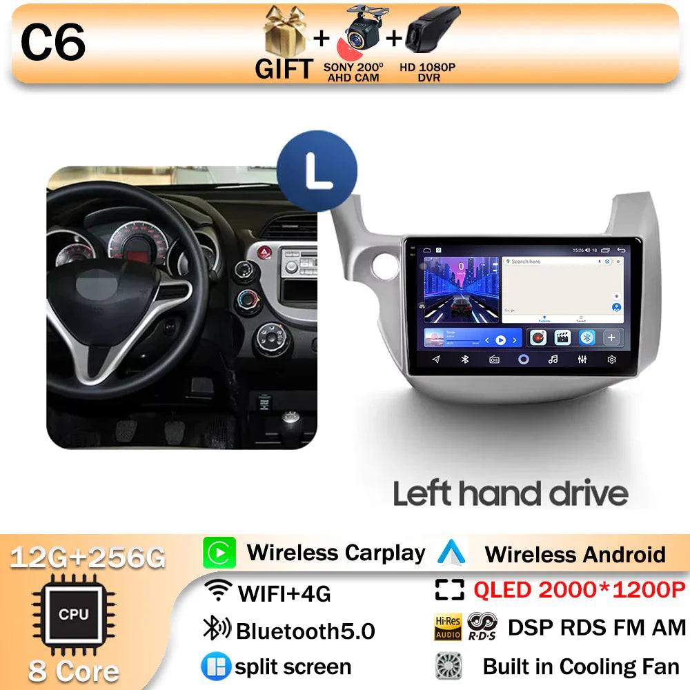 Android 14 For HONDA FIT JAZZ 2008 2009 2010 2011 2012 2013 Car Stereo Radio Multimedia Wireless Carplay Android Auto GPS 4G BT