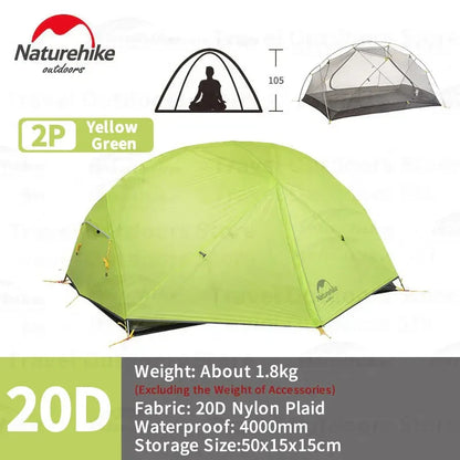 Naturehike Mongar 2 Ultralight Tent Waterproof Double Layer 20D Nylon Travel Camping Backpacking Hiking Tent 1-2 People with Mat