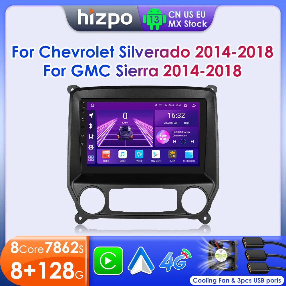 Hizpo Android 13 Auto Carplay For Chevrolet Silverado GMC Sierra 2014 - 2018 Car Radio Stereo GPS Navigation Multimedia Player