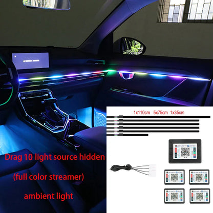 Universal Acrylic Neon LED Car Interior Ambient Lights APP Strip Light Guide Fiber Optic RGB Auto Decoration Atmosphere Lamp
