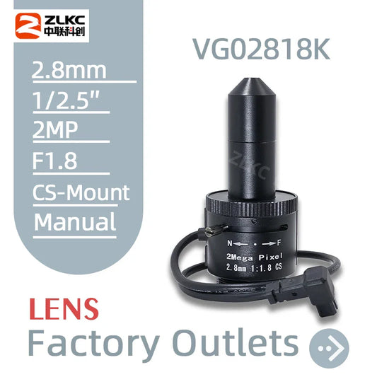 2.8mm Pinhole Lens 1/2.5 Inch FA Camera CS Mount Lens Low Distortion F1.8 Auto Iris CCTV For Machine Vision Camera 2Megapixels