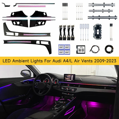 LED Ambient Lights For Audi A4 A4L 2009-2023 Models 64 Colors Rainbow Atmosphere Lamps APP/ Car Play/Car Radio Control