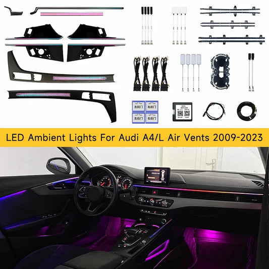 LED Ambient Lights For Audi A4 A4L 2009-2023 Models 64 Colors Rainbow Atmosphere Lamps APP/ Car Play/Car Radio Control