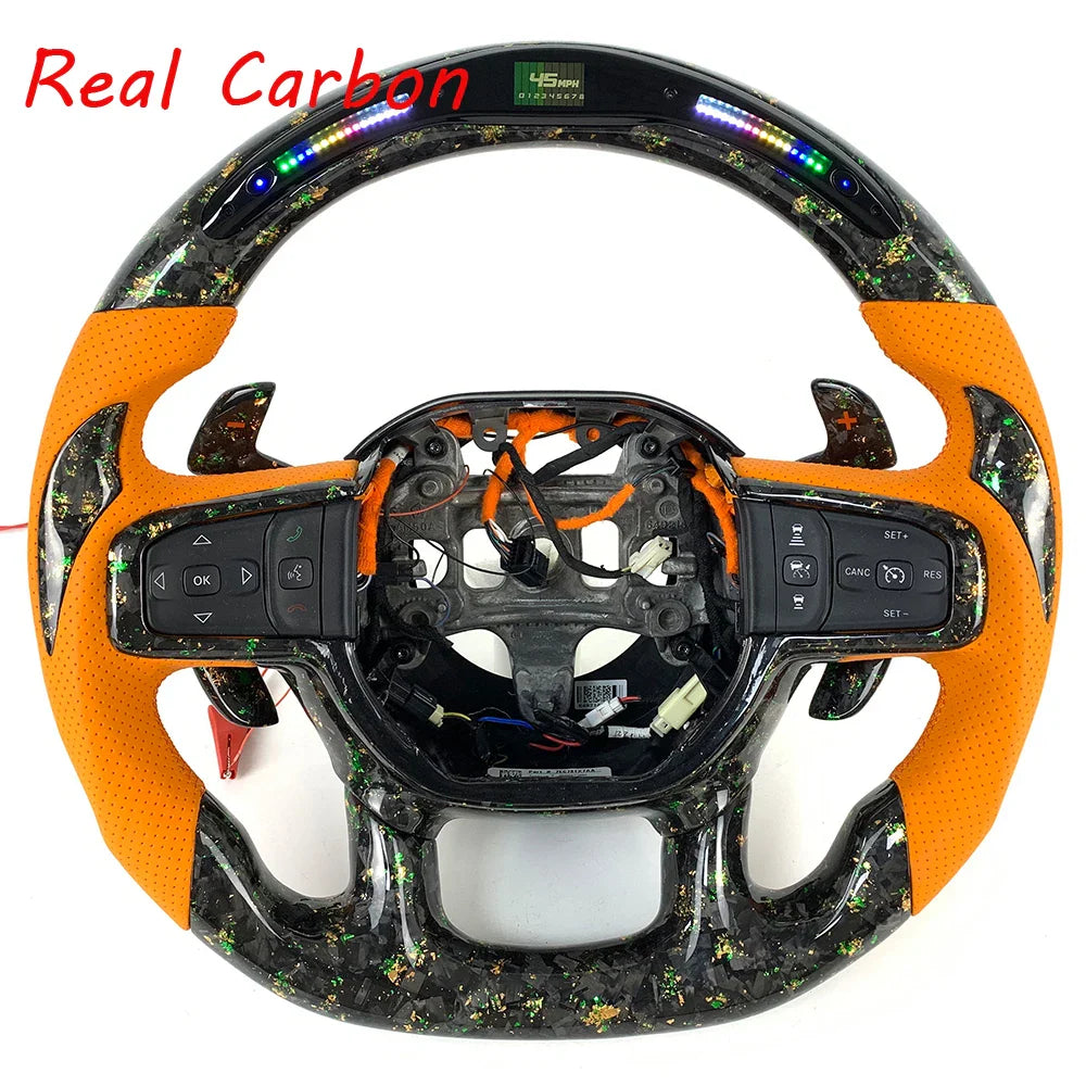 For Dodge Ram Car Interior Accessories Customized LED Forged Carbon Fiber Steering Wheel with Shift Paddle