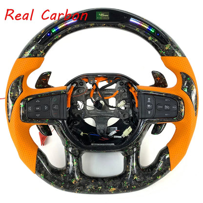 For Dodge Ram Car Interior Accessories Customized LED Forged Carbon Fiber Steering Wheel with Shift Paddle