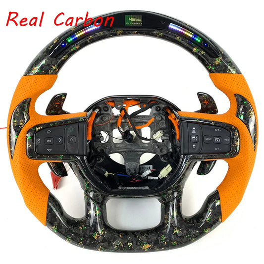 For Dodge Ram Car Interior Accessories Customized LED Forged Carbon Fiber Steering Wheel with Shift Paddle