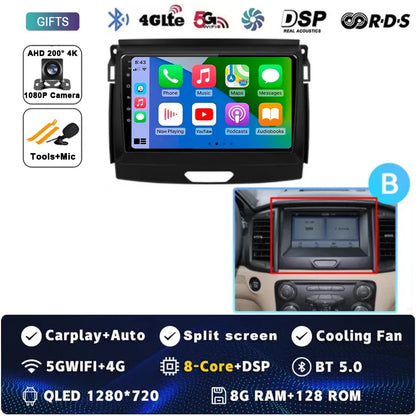 Android 15 Car Radio Stereo QLED Screen For Ford Ranger 2015 2016 2017 2018 2019-2022 GPS Multimedia Carplay Autoradio Head unit
