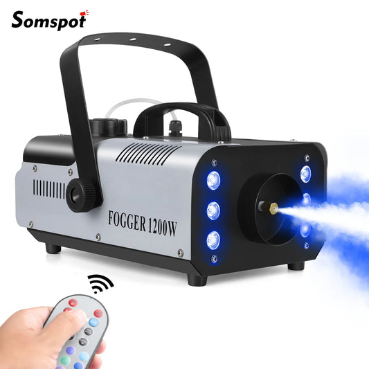 Somspot 1200W RGB LED Smoke Fog Machine Haze Generator Remote Controlled Fog Machine Stage Effect Equipment for DJ Disco Party power tools