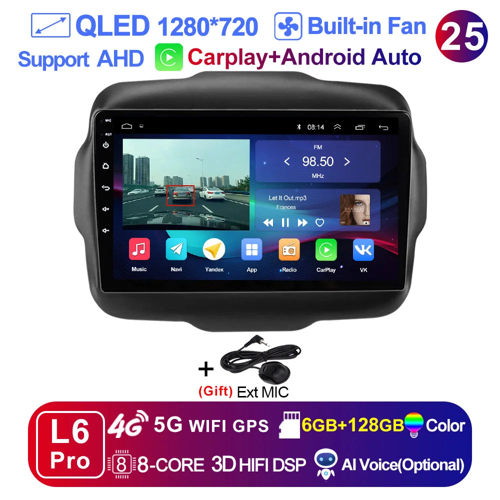 LEHX L6Pro 4G LTE DSP Car Radio Android Auto Video Multimedia Player For Jeep Renegade 2016-2020 Carplay 2din dvd Autoradio  gps