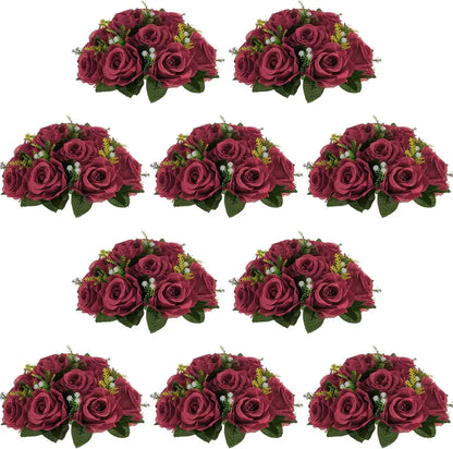 Artificial Flower Centrepieces for Tables - 10 Pcs Dusty Rose Fake Flowers Roses Balls 9.5in Diameter - Silk Faux Rose Arrangeme