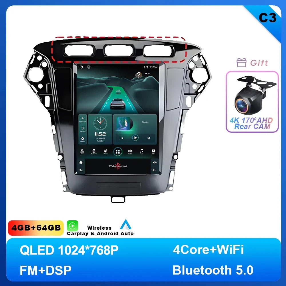 9.7 inch Android 14 Car Radio For Ford Mondeo MK4 2011 - 2013 Navigation Autoradio Multimedia Player DVD GPS Stereo WIFI 4G DVD