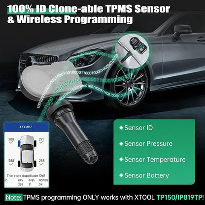 XTOOL TS100 TPMS Sensor Rubber Version 433MHZ & 315MHZ Tire Pressure Sensor Monitor Tester Tools Work With XTOOL TP150 IP819TP