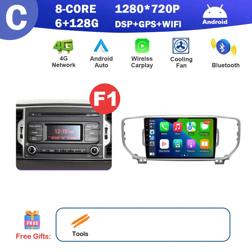 9 inch for KIA Sportage 4 QL 2016 2017 2018 Android Auto Navigation GPS Split Screen Wireless Carplay DSP Stereo Bluetooth WiFi