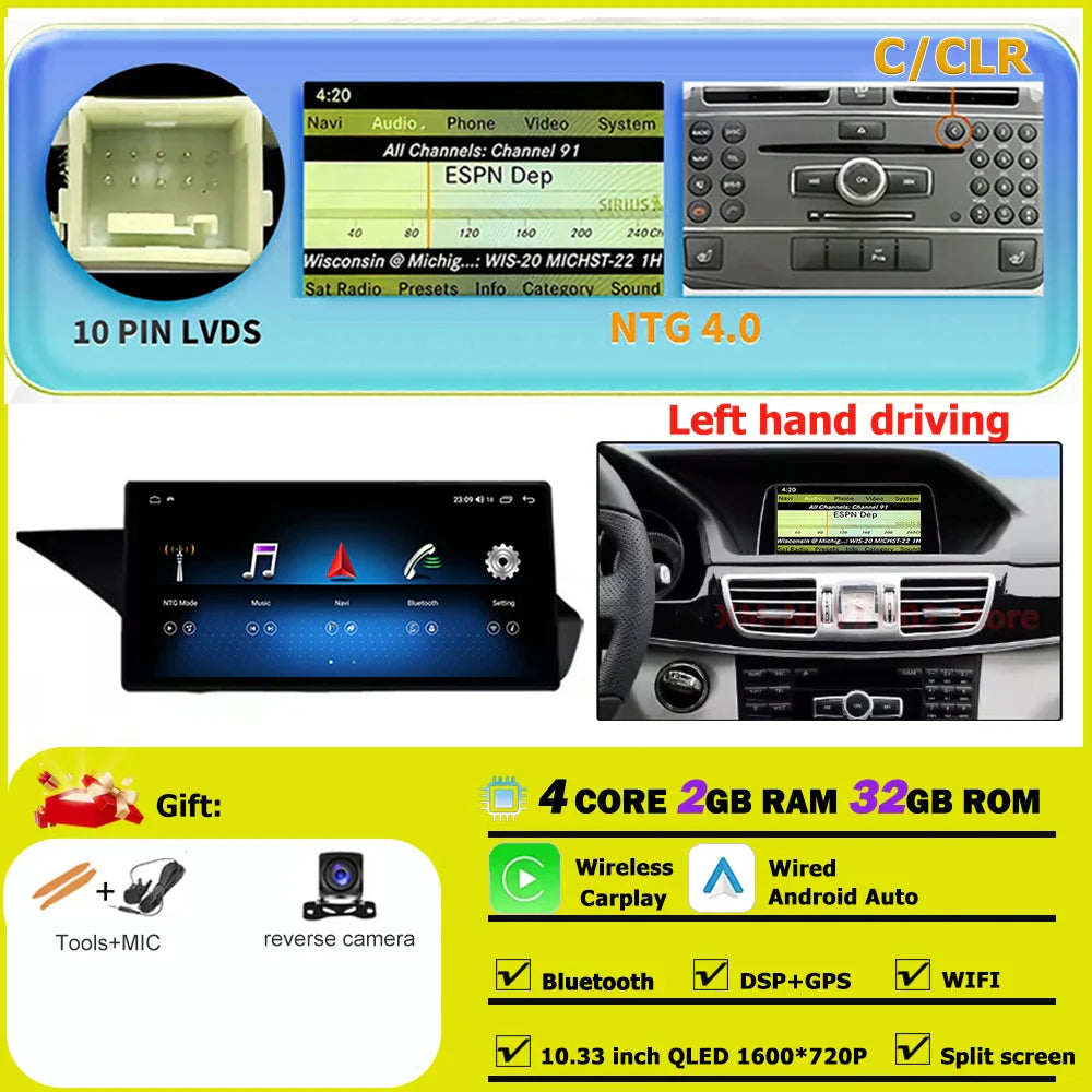Car Radio Multimedia Android 14 For Mercedes Benz E Class W212 2009-2015 Auto Navigation GPS WIFI 4G Wireless CarPlay DSP Stereo